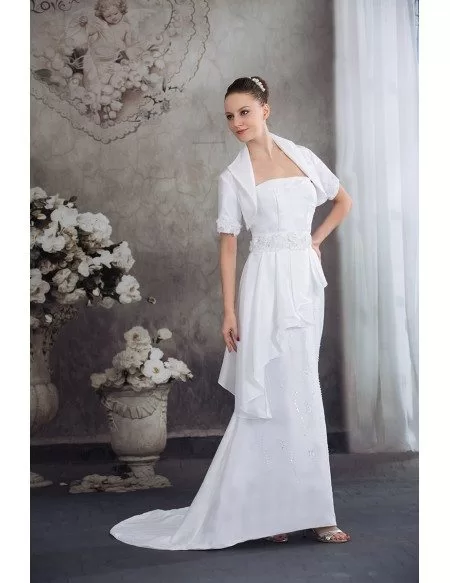 Taffeta Flowers Train Length Mature Wedding Dress with Jacket