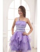 A-line One-shoulder Short Chiffon Prom Dress Dress With Beading
