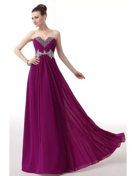 Beaded Neckline Empire Lace Chiffon Long Prom Dress