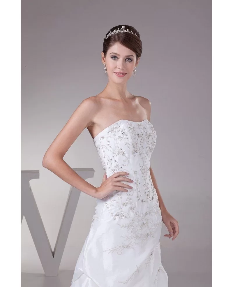 White Embroidered Taffeta Aline Wedding Dress Custom #OPH1280 $260.9