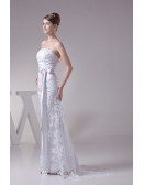 White Lace Tulle Strapless Wedding Dress with Sash