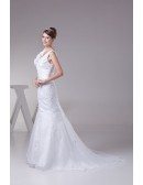 Elegant Floral Shoulder Lace Taffeta Mermaid Wedding Dress