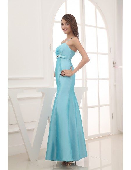 Mermaid Strapless Ankle-length Satin Evening Dress With Beading