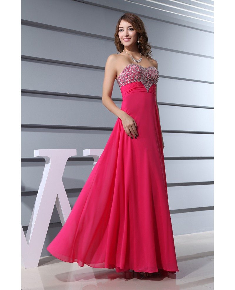 A-line Sweetheart Floor-length Chiffon Prom Dress With Beading #OP3338 ...