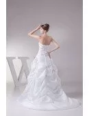 Strapless Embroidered White Taffeta Pickups Wedding Dress Custom