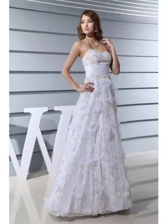 A-line Sweetheart Floor-length Lace Wedding Dress With Beading