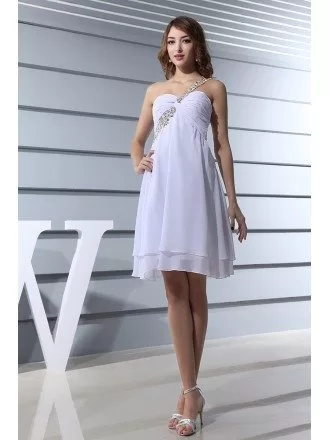 A-line One-shoulder Short Chiffon Homecoming Dress With Beading