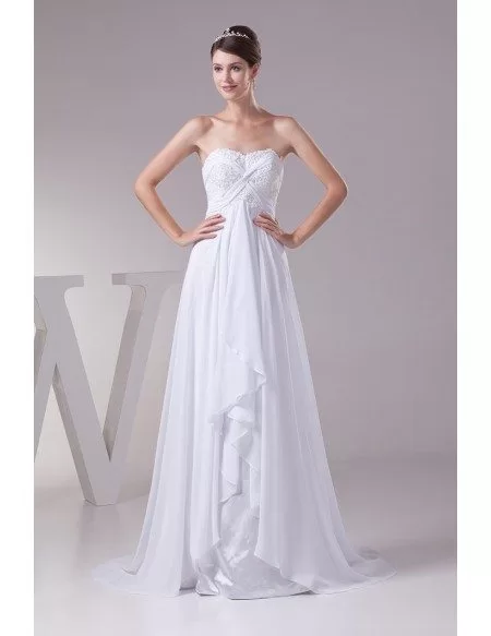 Elegant Sequined Lace Aline Long Chiffon Beach Wedding Dress