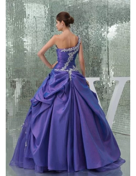 Beautiful Lace One Shoulder Purple Taffeta Color Wedding Gown