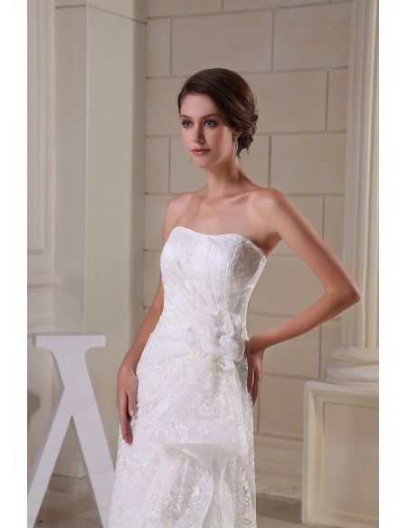 Aline Lace Tulle Wedding Dress with Flower Sash