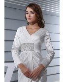 Sheath V-neck Short Satin Wedding Dress With Beading