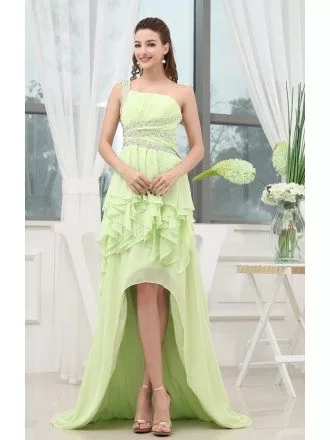 A-line One-shoulder Asymmetrical Chiffon Prom Dress With Beading