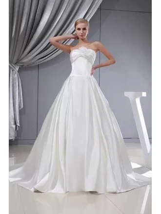 Simple Ivory Satin Strapless Ballgown Wedding Dress Custom