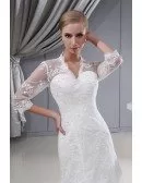 3/4 Lace Sleeves Fitted Mermaid Long Wedding Dress Corset Back