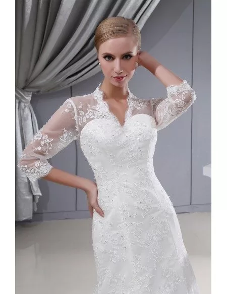 3/4 Lace Sleeves Fitted Mermaid Long Wedding Dress Corset Back #OPH1310 ...
