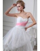 Sweetheart White with Pink Lace Wedding Dress with Color