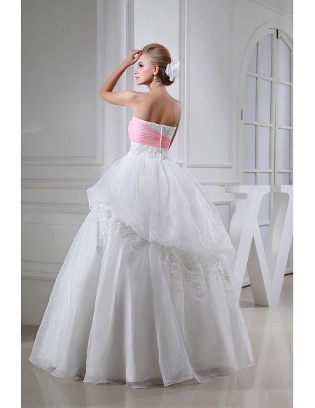 Sweetheart White with Pink Lace Wedding Dress with Color