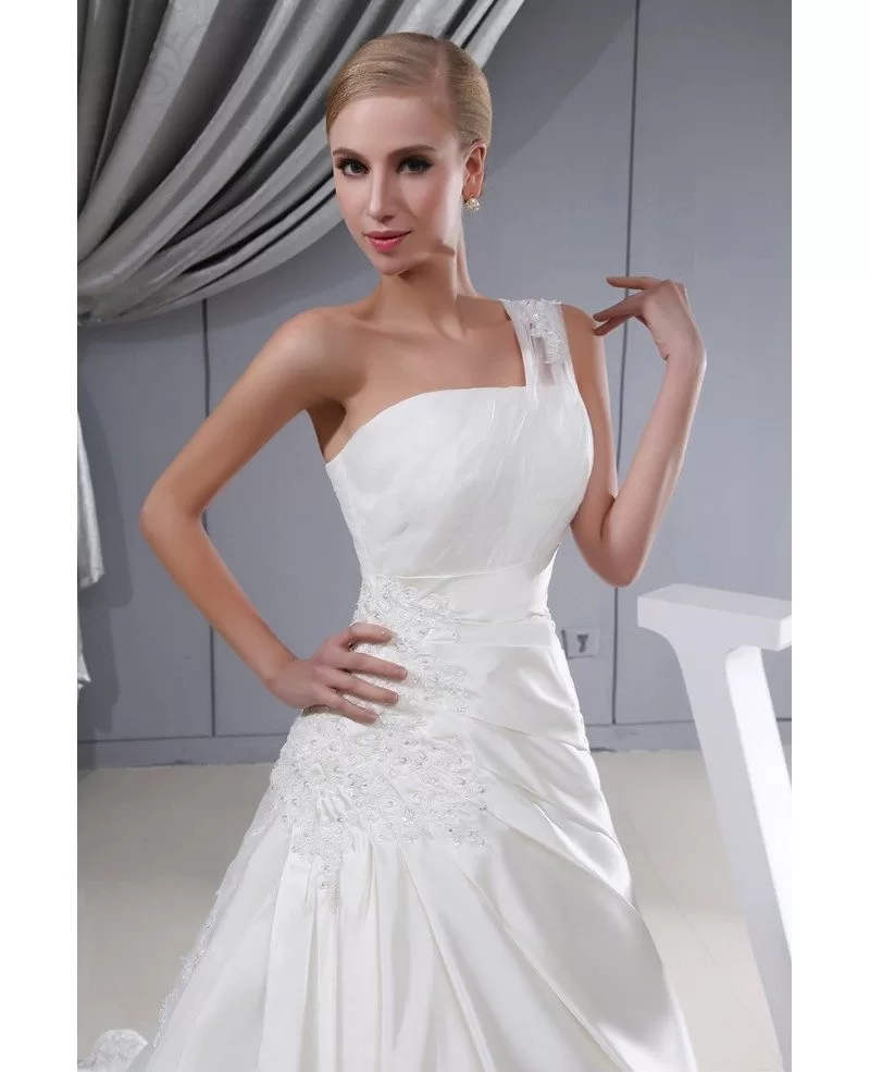 One Strap Lace Satin Pleated Wedding Dress with Corset #OPH1312 $242.9 ...