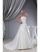 One Strap Lace Satin Pleated Wedding Dress with Corset