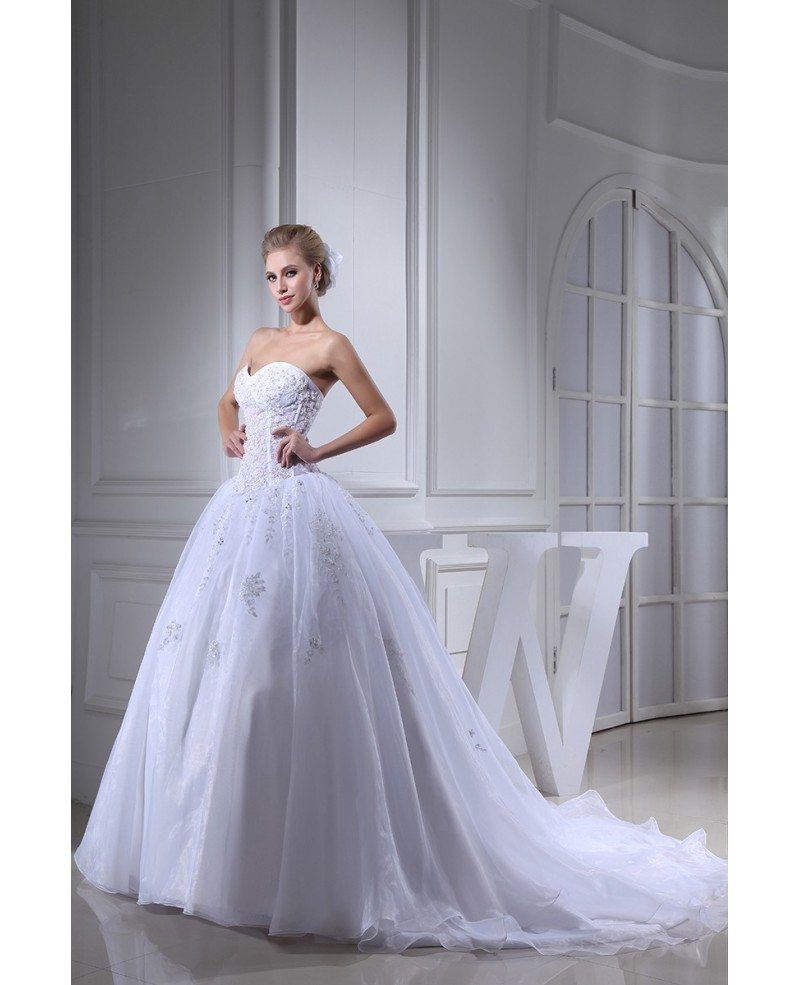 Traditional Beaded Lace Sweetheart Tulle Wedding Dress with Train # ...