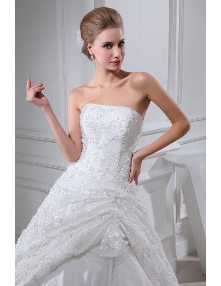 Sequined Lace Strapless Wedding Gown Ballgown