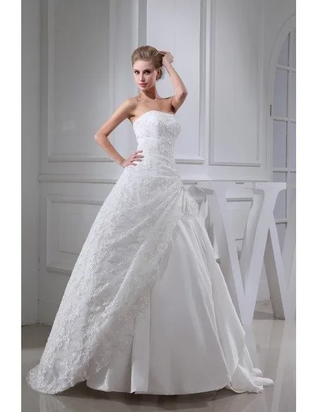 Sequined Lace Strapless Wedding Gown Ballgown