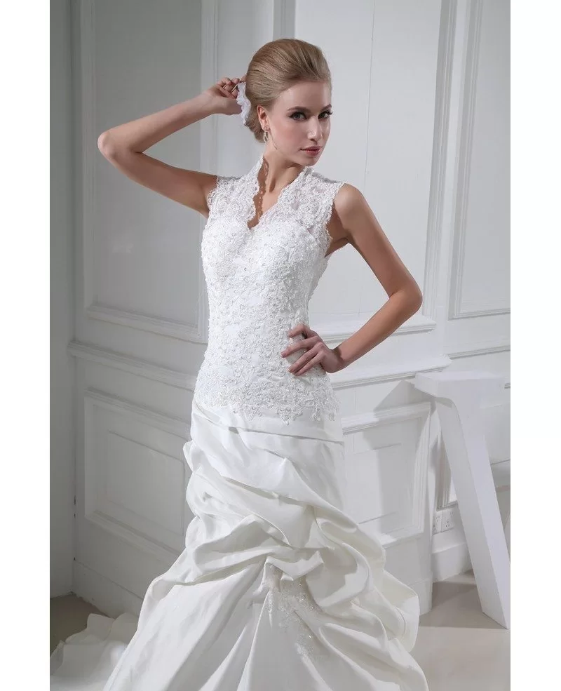 Sleeveless Lace Ruffled Wedding Dress with Buttons Back #OPH1329 $269