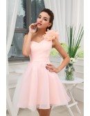 A-line One-shoulder Short Organza Homecoming Dress With Flowers