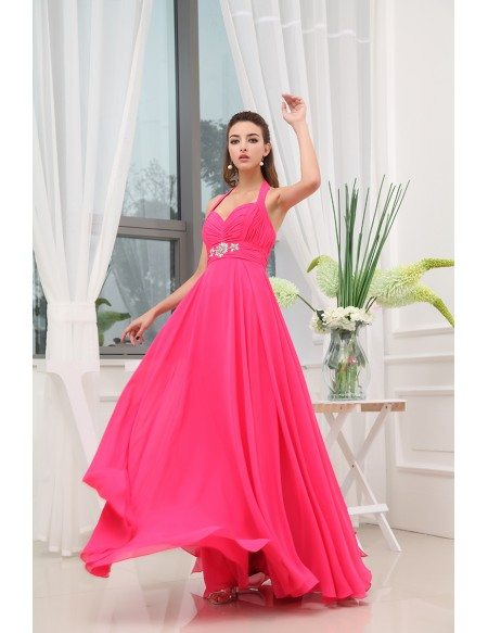 A-line Halter Floor-length Chiffon Prom Dress With Beading