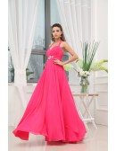 A-line Halter Floor-length Chiffon Prom Dress With Beading