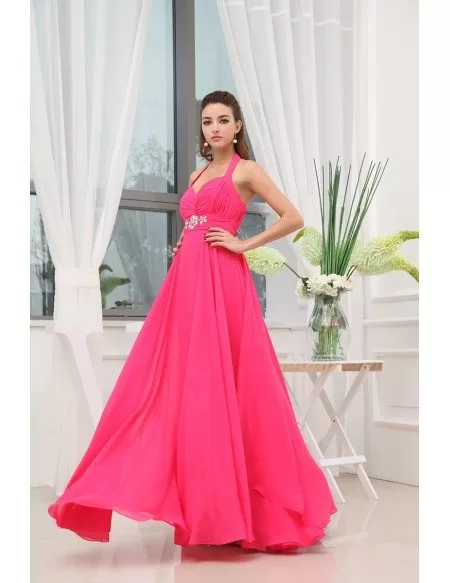 A-line Halter Floor-length Chiffon Prom Dress With Beading