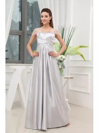 A-line Square Neckline Floor-length Satin Evening Dress