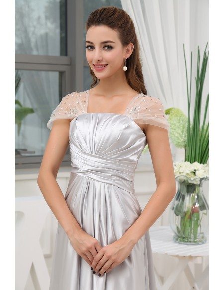 A-line Square Neckline Floor-length Satin Evening Dress