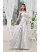 A-line Square Neckline Floor-length Satin Evening Dress