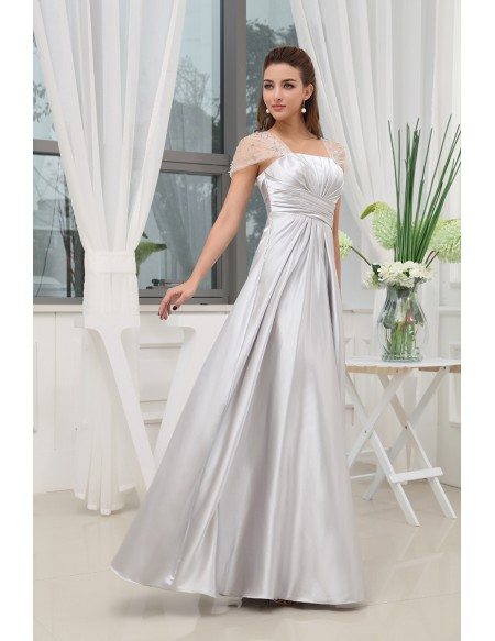 A-line Square Neckline Floor-length Satin Evening Dress