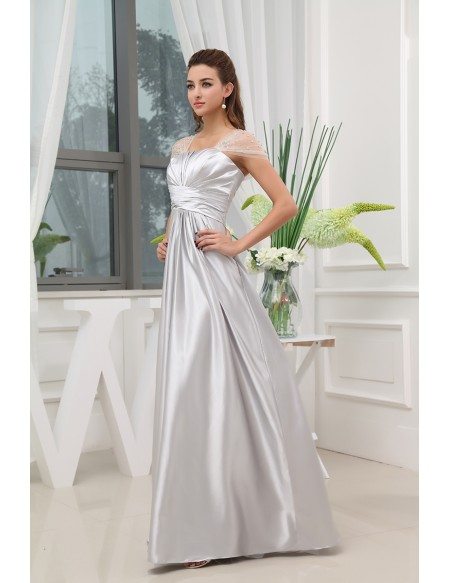 A-line Square Neckline Floor-length Satin Evening Dress