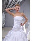 Pleated White Satin Long Mermaid Wedding Dress Strapless