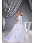 Pleated White Satin Long Mermaid Wedding Dress Strapless