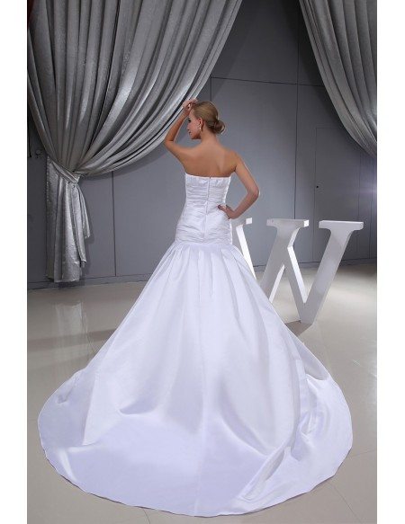 Pleated White Satin Long Mermaid Wedding Dress Strapless