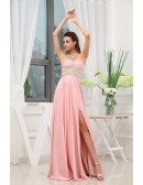A-line Sweetheart Floor-length Chiffon Prom Dress With Beading