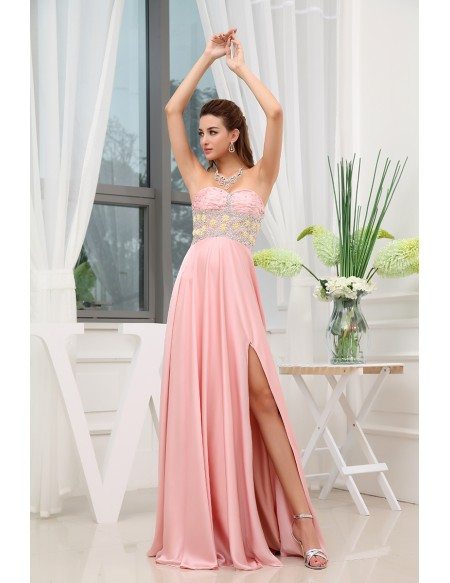 A-line Sweetheart Floor-length Chiffon Prom Dress With Beading