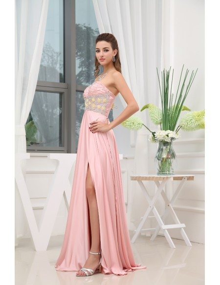 A-line Sweetheart Floor-length Chiffon Prom Dress With Beading