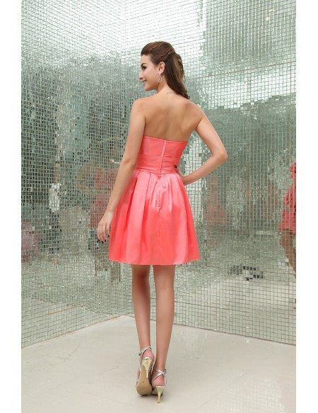 A-line Strapless Short Satin Homecoming Dress With Beading