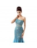 Sheath One-Shoulder Floor-Length Lace Prom Dress With Sequins