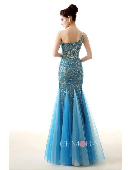 Sheath One-Shoulder Floor-Length Lace Prom Dress With Sequins