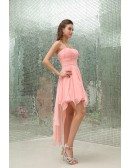 A-line Strapless Asymmetrical Chiffon Prom Dress With Beading