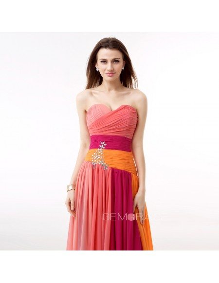 Colorful Sweetheart Pleated Chiffon Floor Length Prom Dress