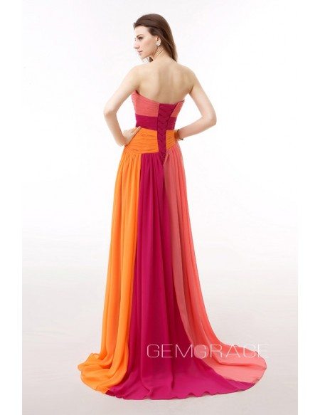Colorful Sweetheart Pleated Chiffon Floor Length Prom Dress
