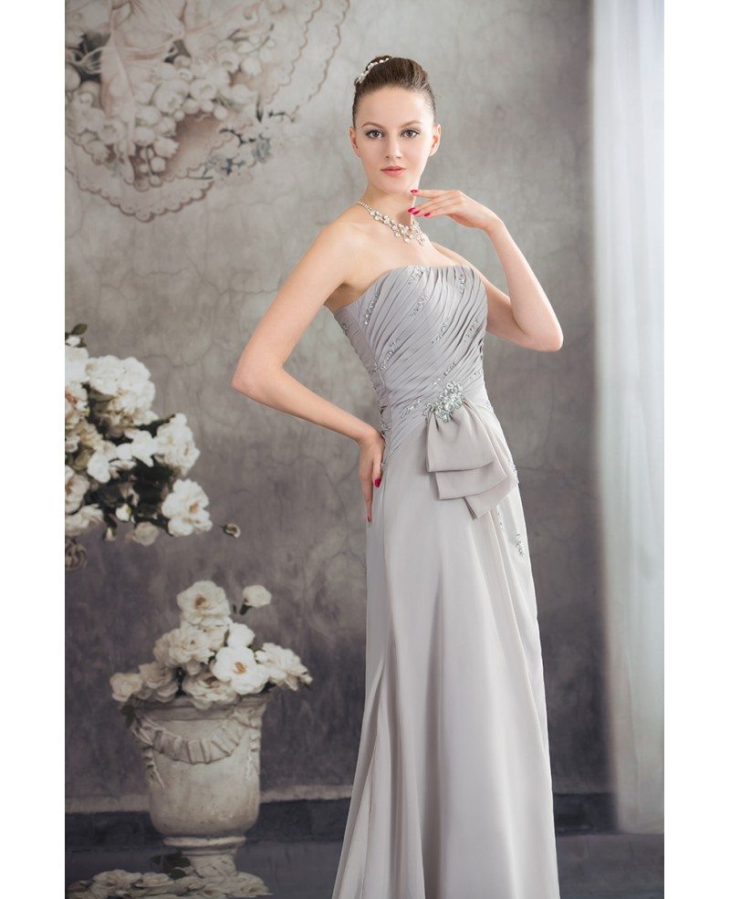 A-line Strapless Sweep Train Chiffon Evening Dress With Beading #OP4552 ...