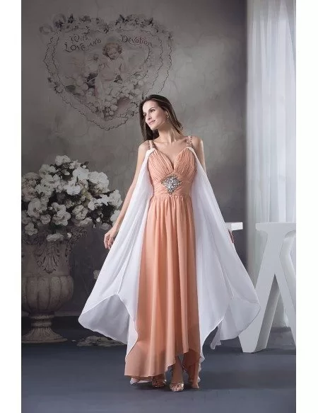 A-line V-neck Ankle-length Chiffon Prom Dress With Beading